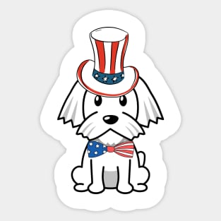 Funny white dog is wearing uncle sam hat Sticker